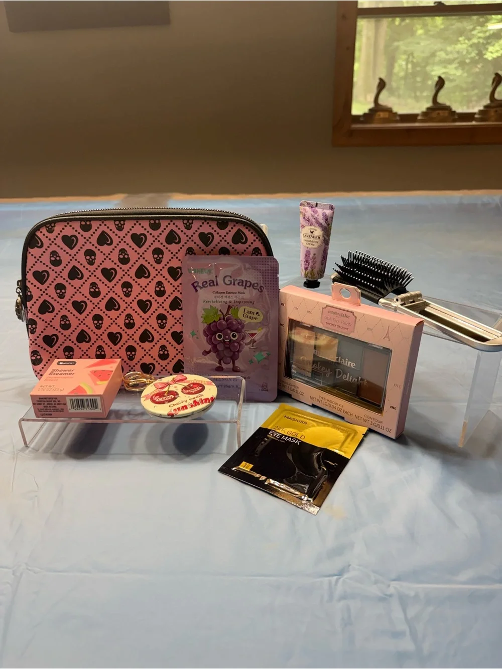 Ed Hardy Pink Heart-Print Cosmetic Bag
